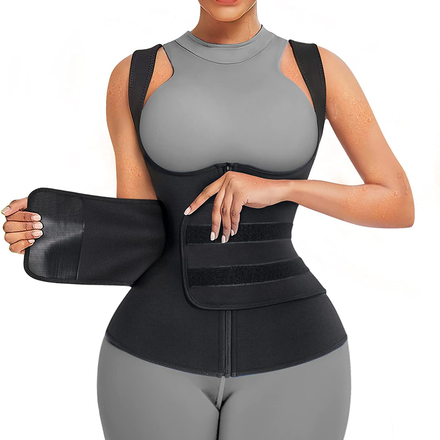 Sweat Waist Trainer Belt Neoprene - ชุดซาวน่าสำหรับผู้หญิง ทำจากวัสดุนีโอพรีน เสื้อกั๊กซาวน่า ช่วยกระตุ้นการขับเหงื่อ พร้อมเข็มขัดปรับระดับได้