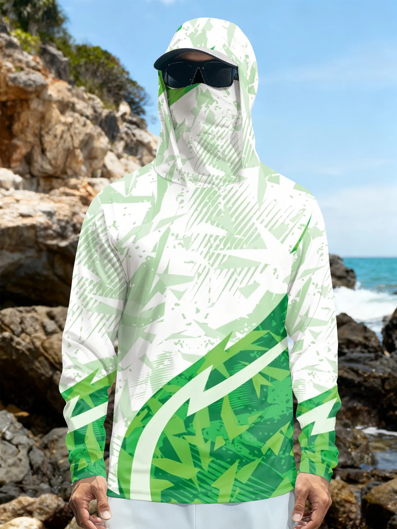 Hiking - เสื้อตกปลาผู้ชาย มีฮู้ด ป้องกันแสงแดด UPF แขนยาว พร้อมหน้ากากปิดหน้า