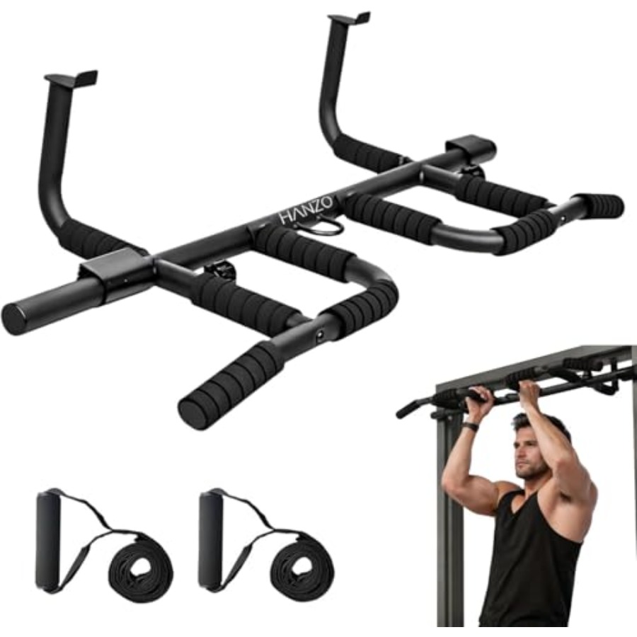 Door Pull Up Bar No Screw - ชุดบาร์โหนติดประตูพร้อมสายรัดแบบแขวน บาร์โหนแบบหลายจุดจับ สำหรับออกกำลังกายที่บ้าน ไม่ต้องใช้สกรู บาร์ฝึกความแข็งแรง