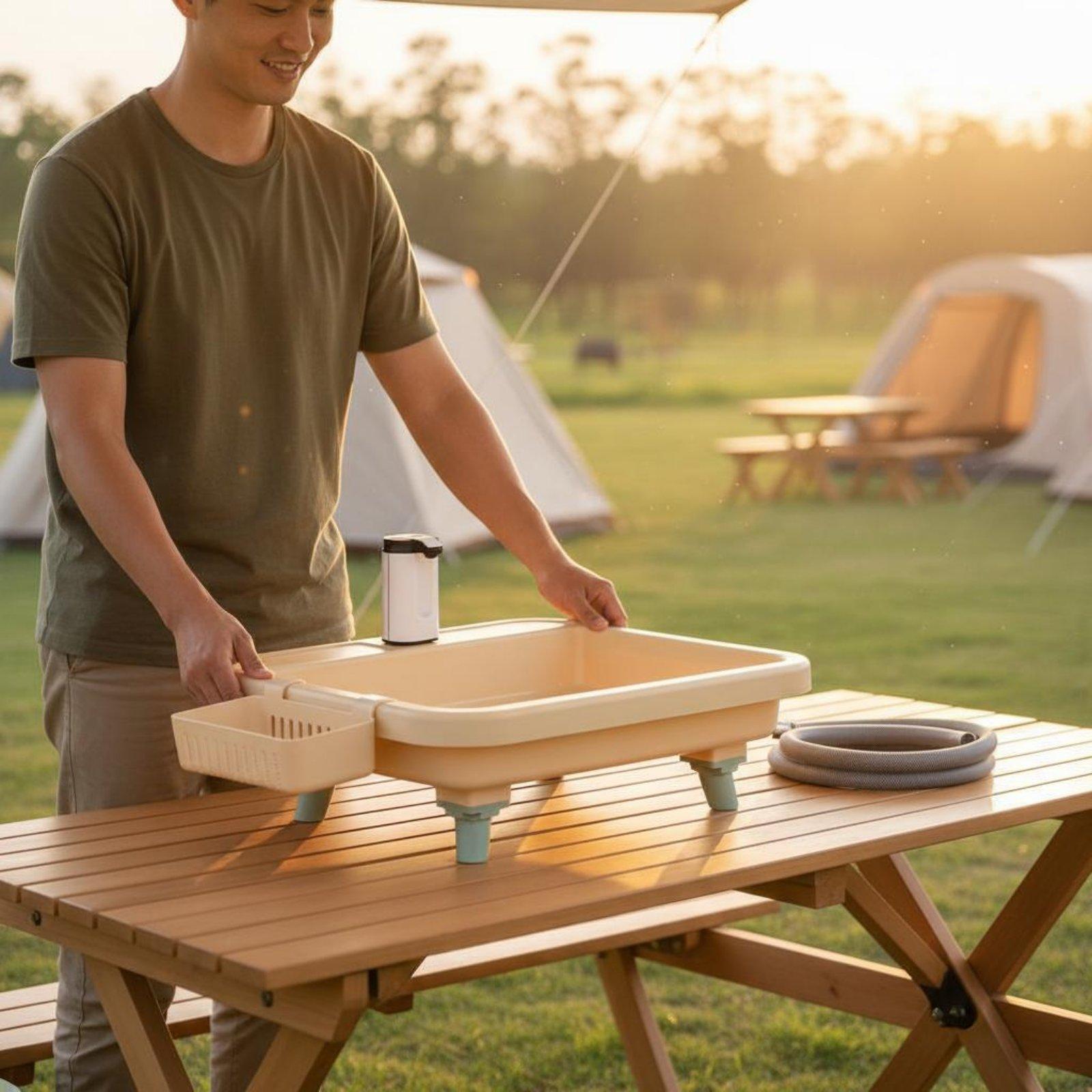 อ่างล้างมือแบบพกพาสำหรับการตั้ - Camping บทวิจารณ์และราคา