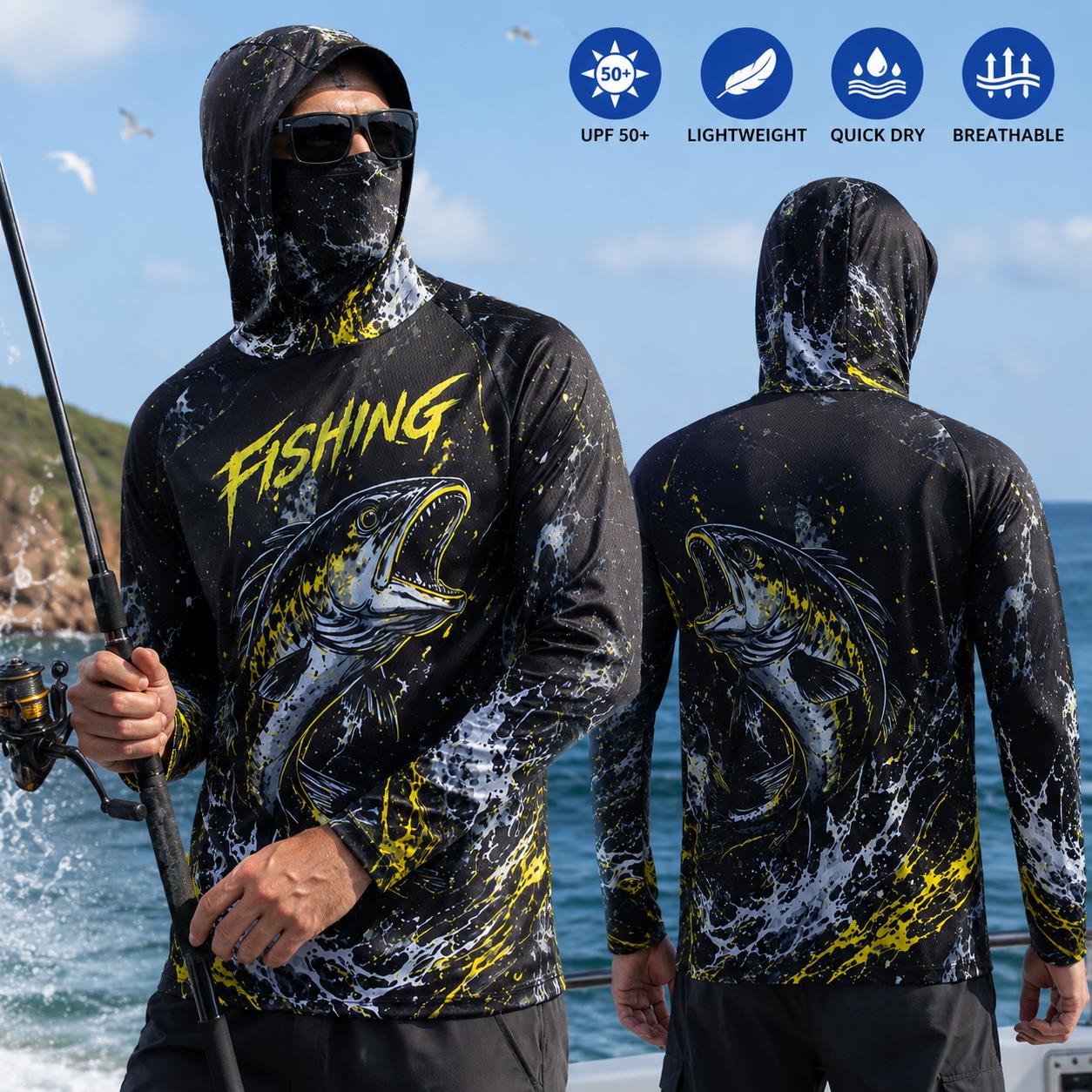 เสื้อฮู้ดตกปลาผู้ชายแห้งเร็ว ร - Fishing บทวิจารณ์และราคา
